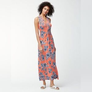 Tommy Bahama Orange Floral Maxi Dress Lavatera Leis Tambour Large Sleeveless
